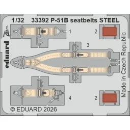 P-51B seatbelts STEEL for Eduard, 1/32 - Eduard Accessories 33392