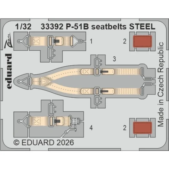 P-51B seatbelts STEEL for Eduard, 1/32 - Eduard Accessories 33392 P-51B seatbelts STEEL for Eduard, 1/32 - Eduard Accessories 33392