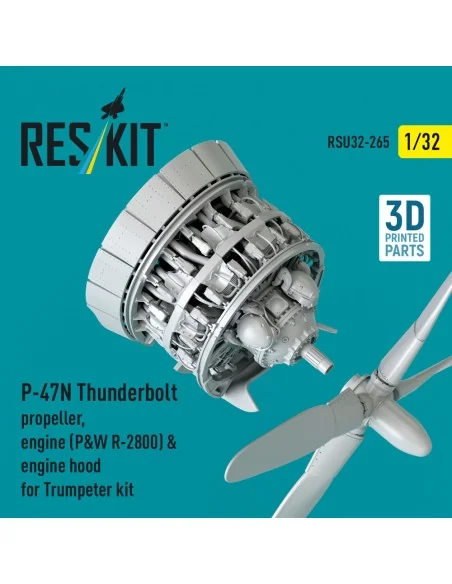 P-47N Thunderbolt propeller, engine (P&W R-2800) & engine hood (3D ...