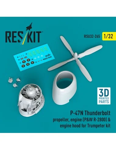 P-47N Thunderbolt propeller, engine (P&W R-2800) & engine hood (3D ...