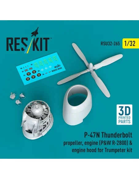 P-47N Thunderbolt propeller, engine (P&W R-2800) & engine hood (3D ...