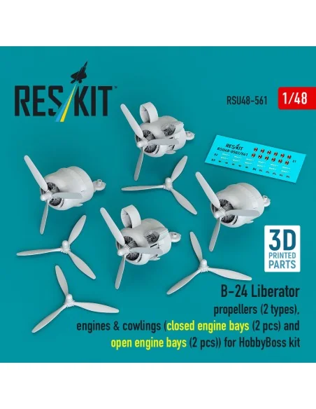 B-24 Liberator propellers (2 types), engines & cowlings (closed eng...