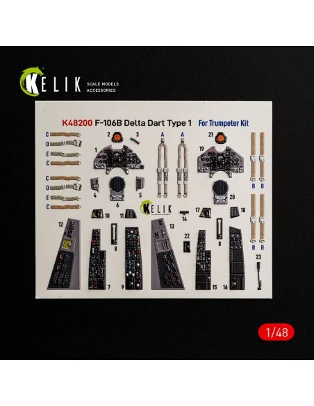 F-106B Delta Dart Type 1 - interior 3D decals for Trumpeter, 1/48 -...