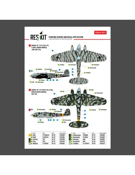 Heinkel He 111 (H-16, H-20, H-22) late series decals, 1/48 - ResKit...