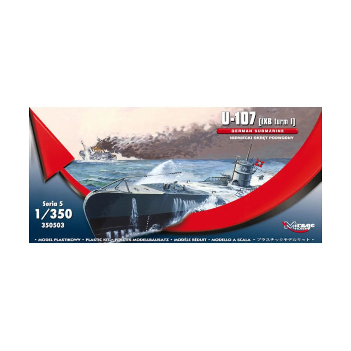 U-107 (IXB turm I) GERMAN SUBMARINE, 1/350 - Mirage Hobby 350503