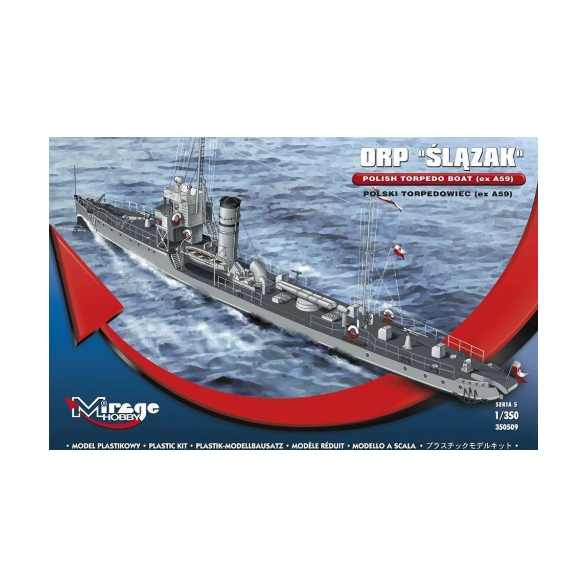 ORP Slazak Polish Torpedo Boat (ex A59), 1/350 - Mirage Hobby 350509 ORP Slazak Polish Torpedo Boat (ex A59), 1/350 - Mirage Hobby 350509