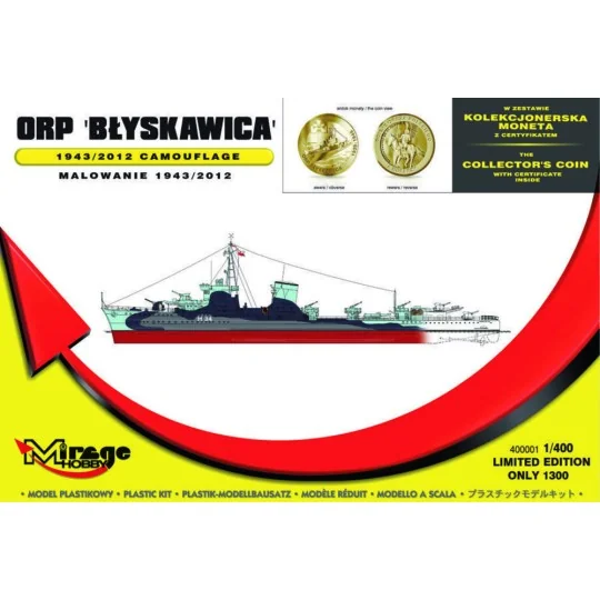 ORP 'Blyskawica' 1943/2012 Camouflage, 1/400 - Mirage Hobby 400001