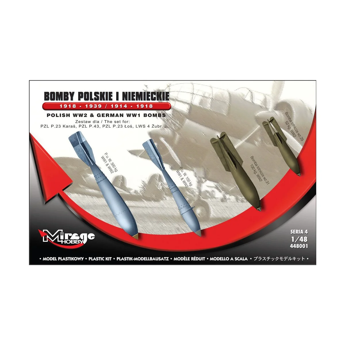 German WWI Bombs 1918-1939 & 1914-1918, 1/48 - Mirage Hobby 448001