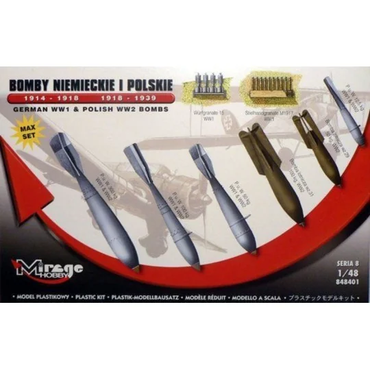 German WWI & Polish WWII Bombs Max Set, 1/48 - Mirage Hobby 848401