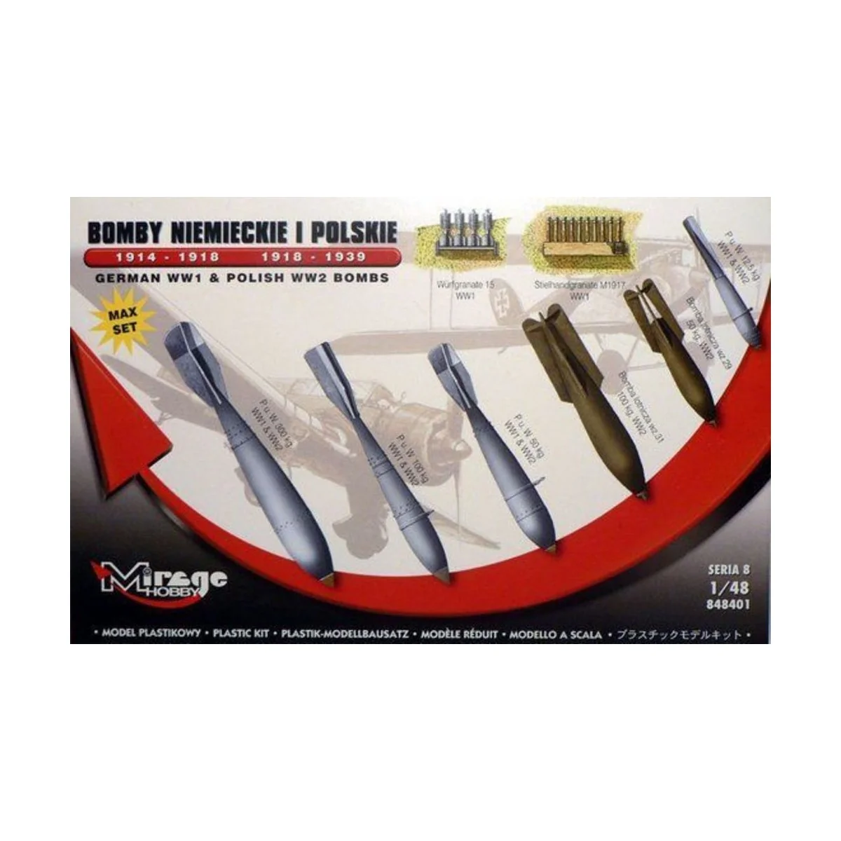 German WWI & Polish WWII Bombs Max Set, 1/48 - Mirage Hobby 848401