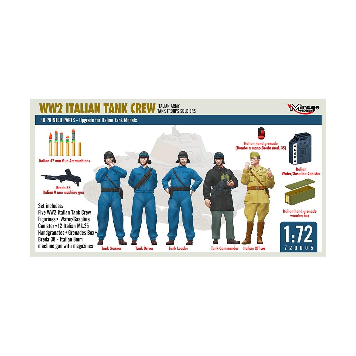 WW2 ITALIAN TANK CREW WITH EQUIPMENT, 1/72 - Mirage Hobby 720005 WW2 ITALIAN TANK CREW WITH EQUIPMENT, 1/72 - Mirage Hobby 720005