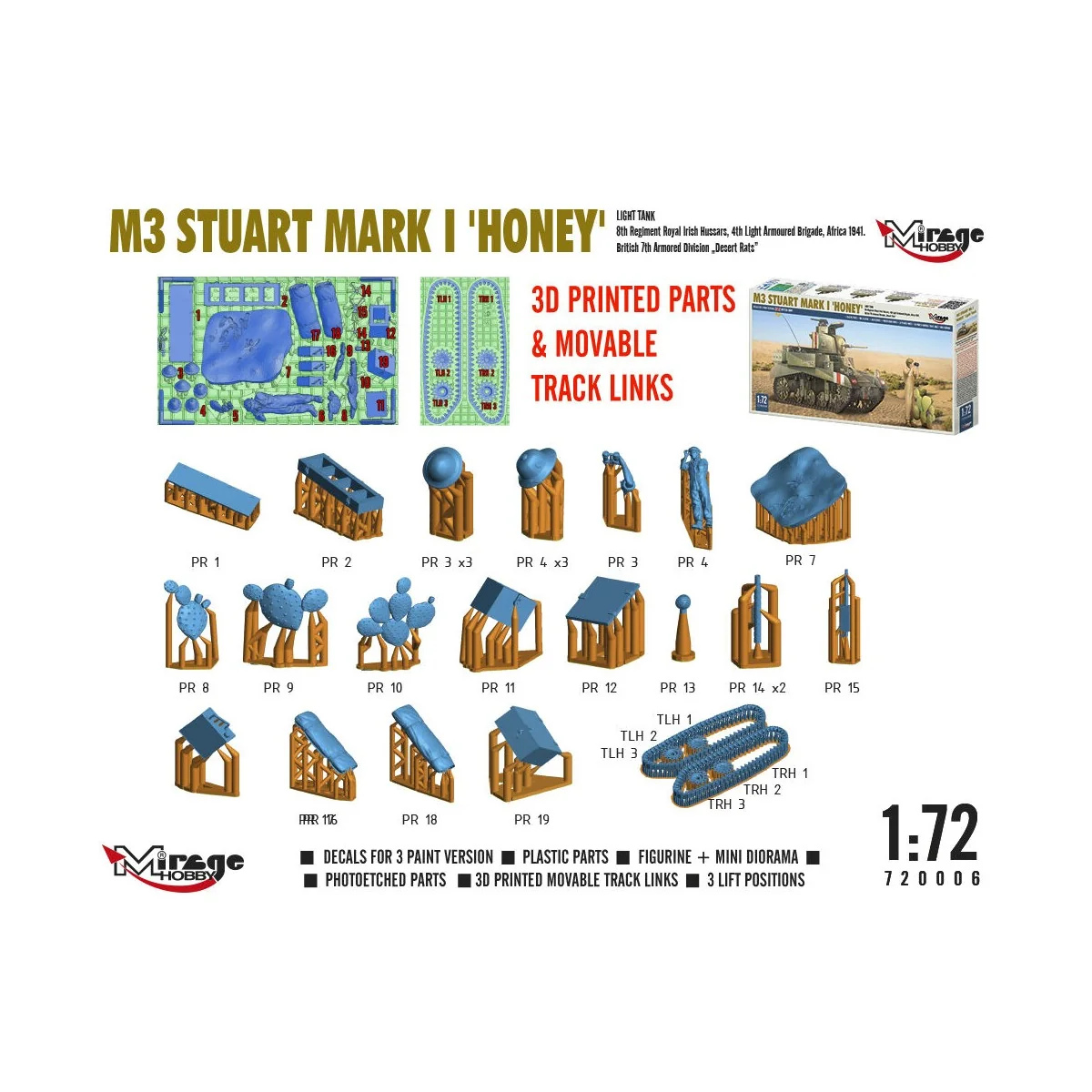 M3 STUART Mk I ´HONEY´ light tank, 1/72 - Mirage Hobby 720006