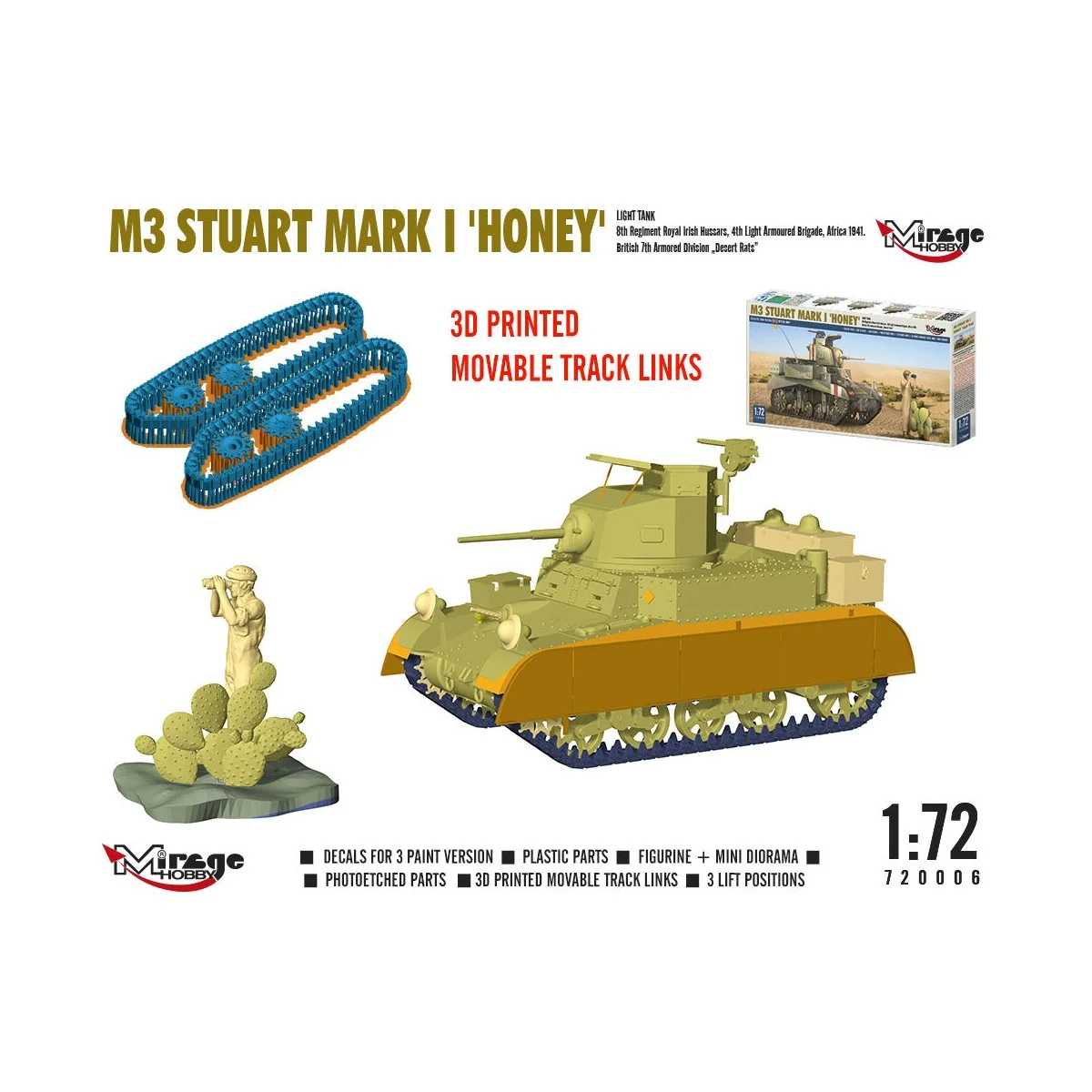 M3 STUART Mk I ´HONEY´ light tank, 1/72 - Mirage Hobby 720006