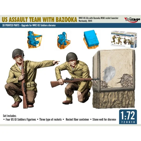 US ASSAULT TEAM WITH BAZOOKA, WW2 US GIs with Bazooka M1A1 rocket l...