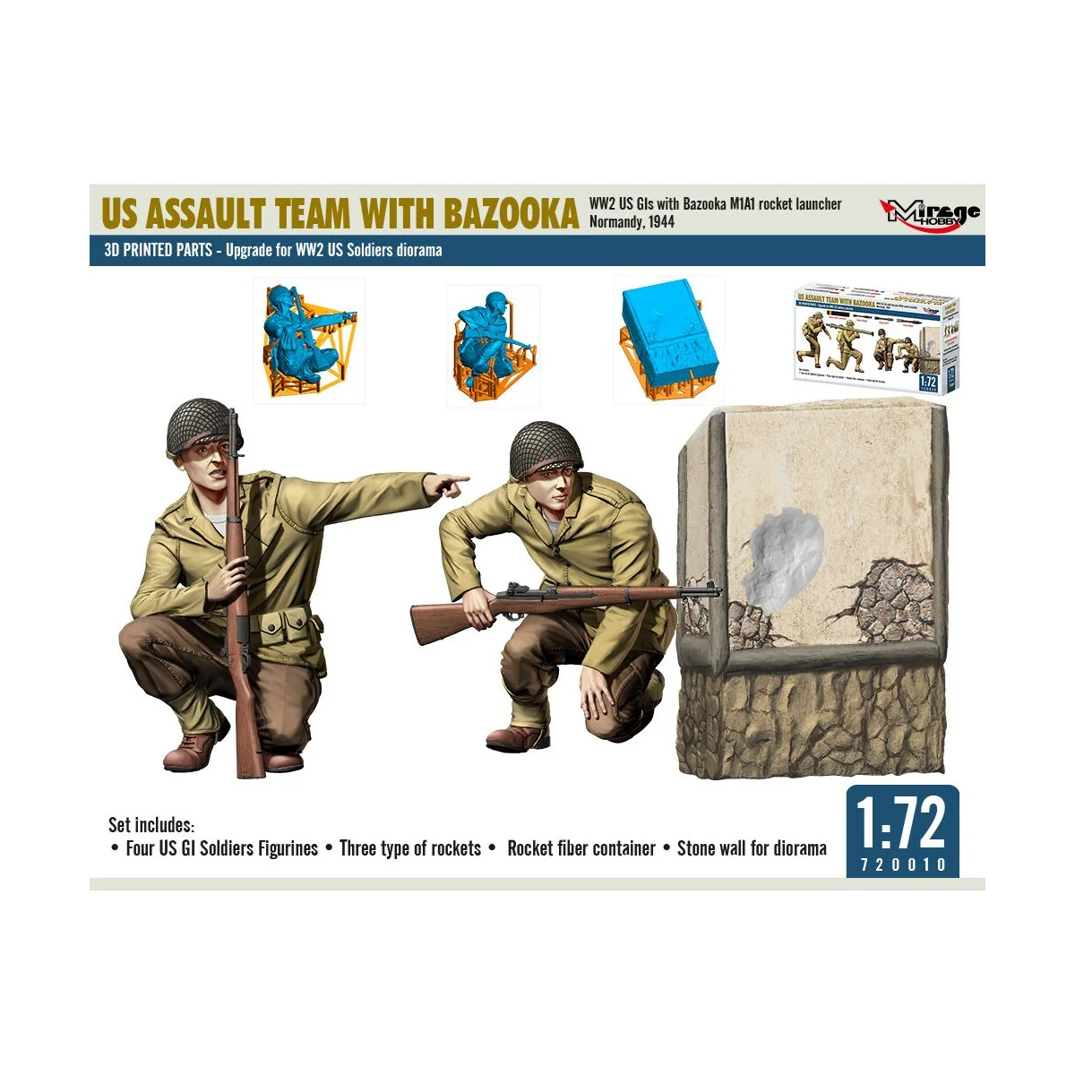 US ASSAULT TEAM WITH BAZOOKA, WW2 US GIs with Bazooka M1A1 rocket l...