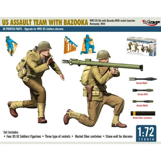 US ASSAULT TEAM WITH BAZOOKA, WW2 US GIs with Bazooka M1A1 rocket l...