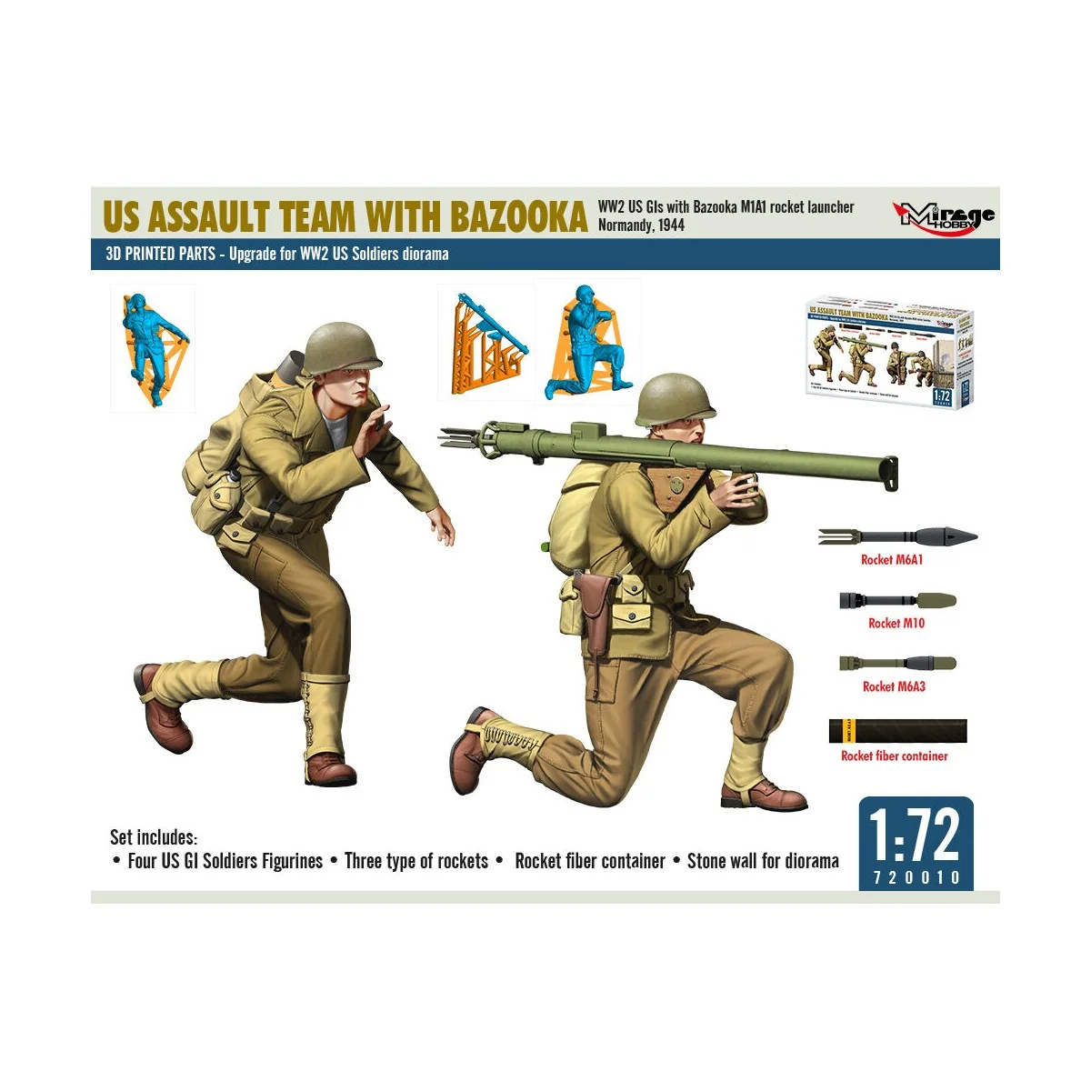 US ASSAULT TEAM WITH BAZOOKA, WW2 US GIs with Bazooka M1A1 rocket l...