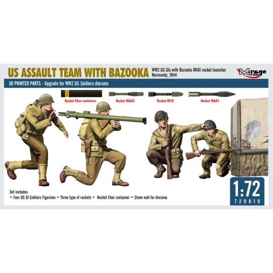 US ASSAULT TEAM WITH BAZOOKA, WW2 US GIs with Bazooka M1A1 rocket l...