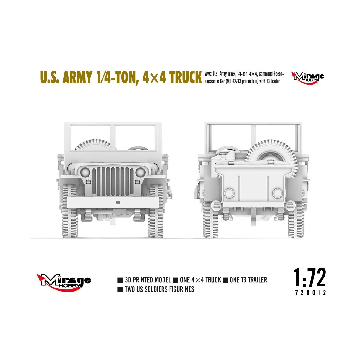 U.S. ARMY 1?4?TON, 4×4 TRUCK, 1/72 - Mirage Hobby 720012