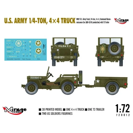 U.S. ARMY 1?4?TON, 4×4 TRUCK, 1/72 - Mirage Hobby 720012