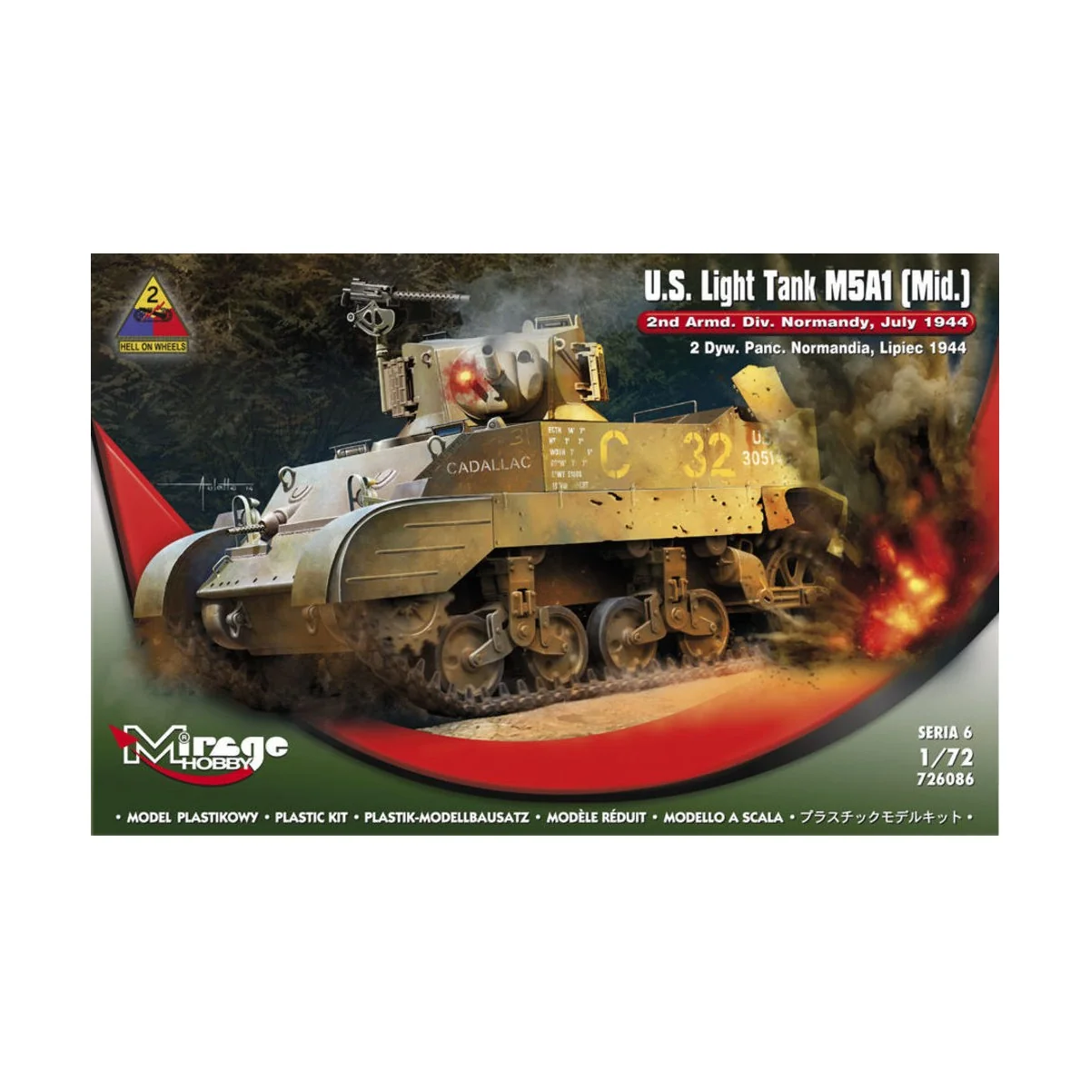 U.S.Light Tank M5A1 (Mid) 2nd Armd.Div.N, 1/72 - Mirage Hobby 726086 U.S.Light Tank M5A1 (Mid) 2nd Armd.Div.N, 1/72 - Mirage Hobby 726086