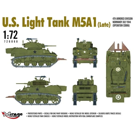 U.S. Light Tank M5A1 (Late), 1/72 - Mirage Hobby 726088 U.S. Light Tank M5A1 (Late), 1/72 - Mirage Hobby 726088