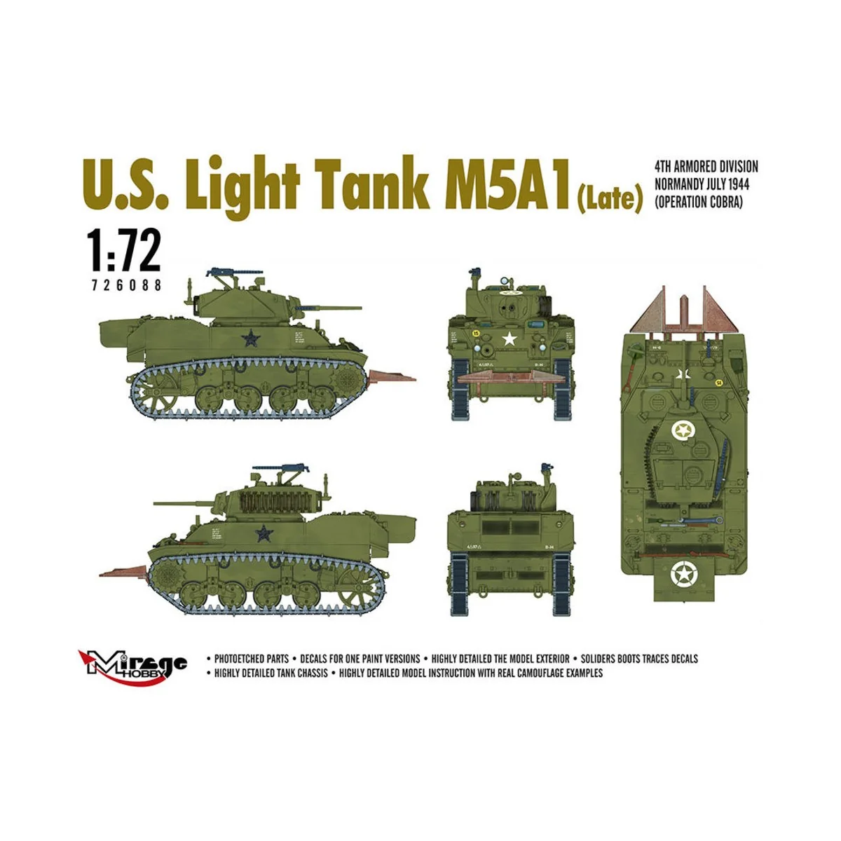 U.S. Light Tank M5A1 (Late), 1/72 - Mirage Hobby 726088 U.S. Light Tank M5A1 (Late), 1/72 - Mirage Hobby 726088
