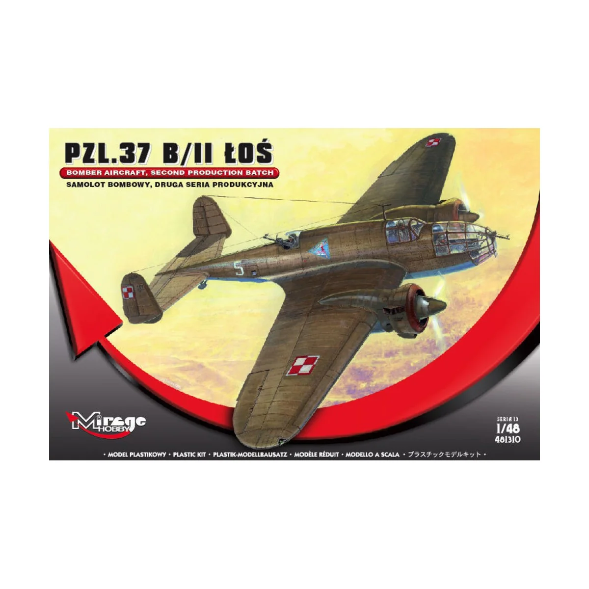 PZL.37 B/II LOS Bomber Aircraft, 1/48 - Mirage Hobby 481310 PZL.37 B/II LOS Bomber Aircraft, 1/48 - Mirage Hobby 481310
