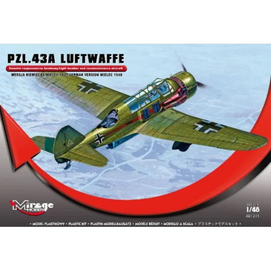 PZL.43A Luftwaffe Germ.Vers. MIELEC 1940, 1/48 - Mirage Hobby 481311 PZL.43A Luftwaffe Germ.Vers. MIELEC 1940, 1/48 - Mirage Hobby 481311