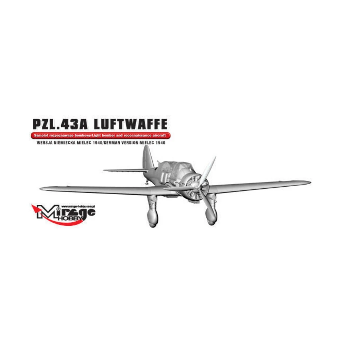 PZL.43A Luftwaffe Germ.Vers. MIELEC 1940, 1/48 - Mirage Hobby 481311 PZL.43A Luftwaffe Germ.Vers. MIELEC 1940, 1/48 - Mirage Hobby 481311