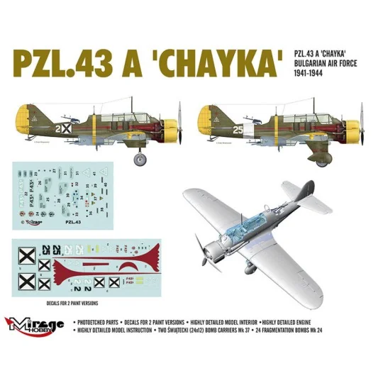 PZL.43 A 'CHAYKA' Bulgarian Air Force 1941-1944, 1/48 - Mirage Hobb... PZL.43 A 'CHAYKA' Bulgarian Air Force 1941-1944, 1/48 - Mirage Hobb...