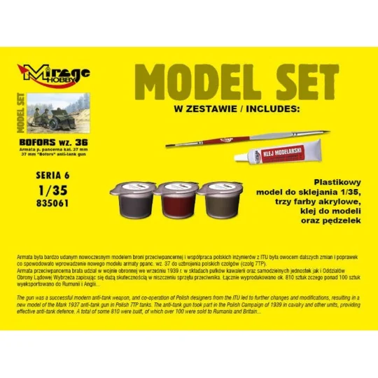 37mm BOFORS wz 36 anti tank gun(ModelSet, 1/35 - Mirage Hobby 835061 37mm BOFORS wz 36 anti tank gun(ModelSet, 1/35 - Mirage Hobby 835061