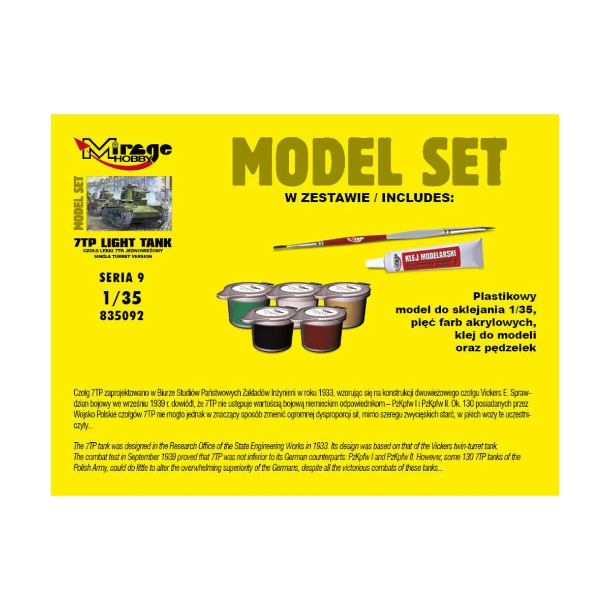7TP Light Tank "Single Turret"(Model Set, 1/35 - Mirage Hobby 835092 7TP Light Tank "Single Turret"(Model Set, 1/35 - Mirage Hobby 835092