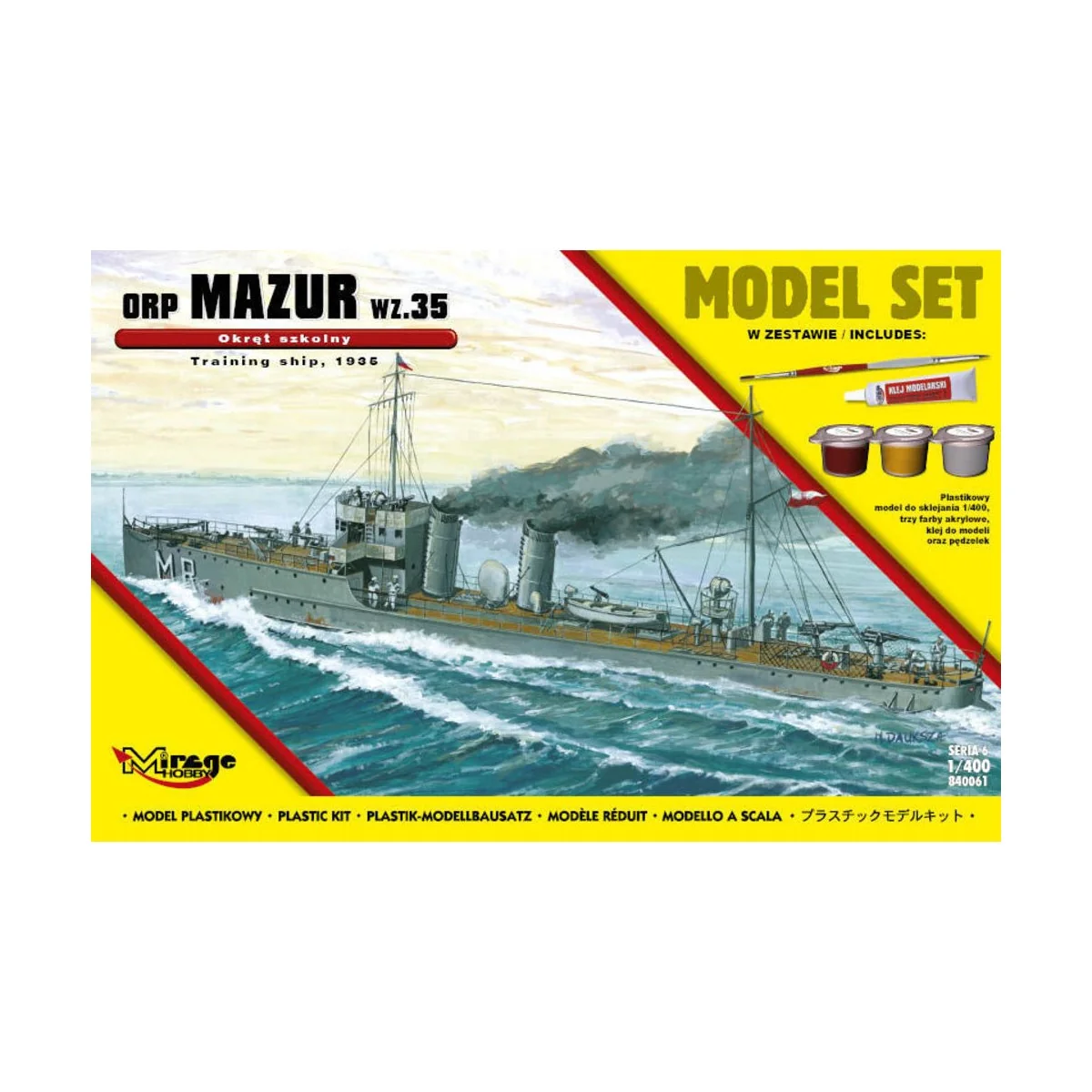 ORP"MAZUR"1935(Training Ship)(Model Set), 1/400 - Mirage Hobby 840061 ORP"MAZUR"1935(Training Ship)(Model Set), 1/400 - Mirage Hobby 840061