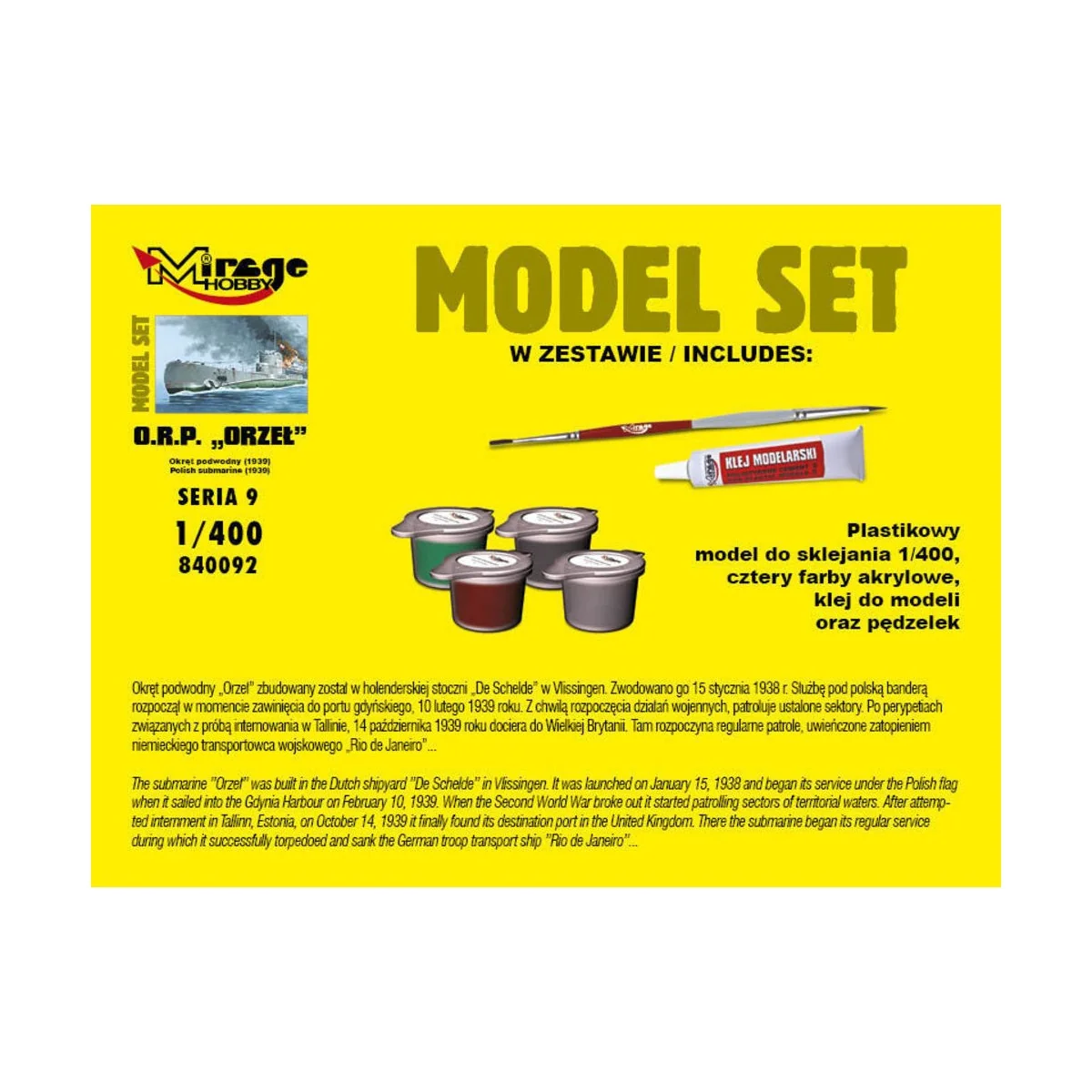ORP"Orzel"(Polish Submarine1939)ModelSet - Mirage Hobby 840092