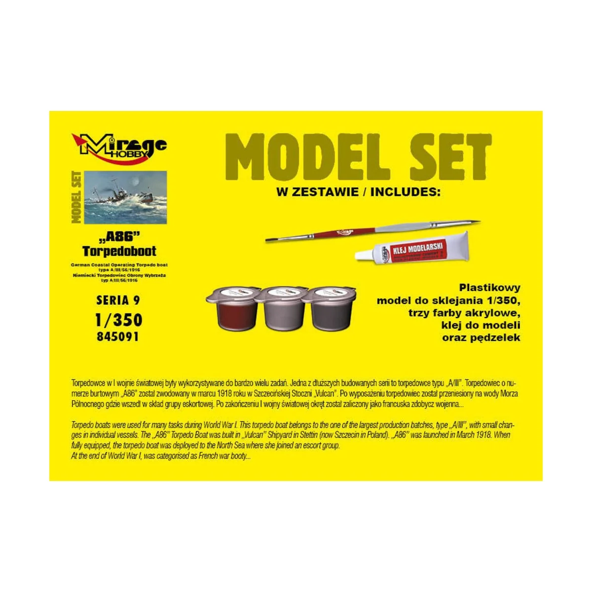 A86 German Torpedoboot (Model Set), 1/350 - Mirage Hobby 845091 A86 German Torpedoboot (Model Set), 1/350 - Mirage Hobby 845091