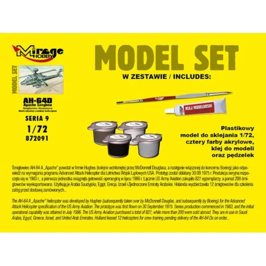 AH-64D APACHE Longbow (Model Set), 1/72 - Mirage Hobby 872091 AH-64D APACHE Longbow (Model Set), 1/72 - Mirage Hobby 872091
