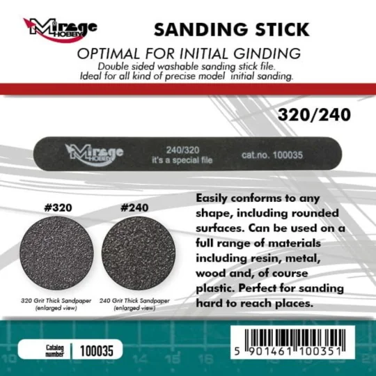 MIRAGE Sanding Stick Double Grid 240/320 - Mirage Hobby 100035