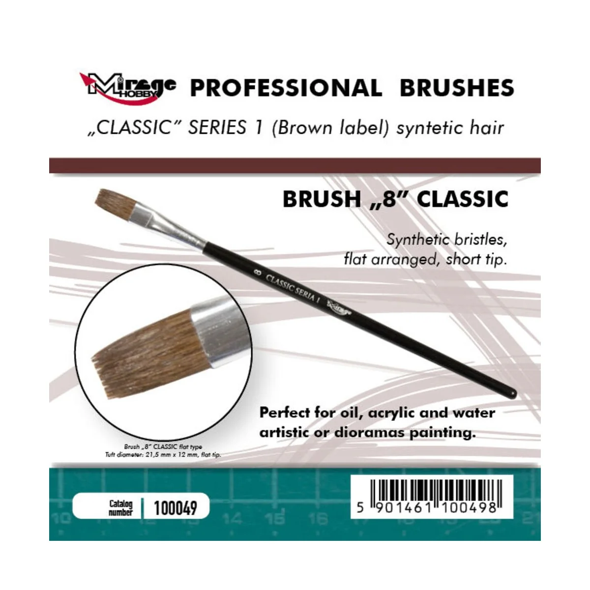 MIRAGE BRUSH FLAT HIGH QUALITY CLASSIC SERIES 1 size 8 - Mirage Hob...