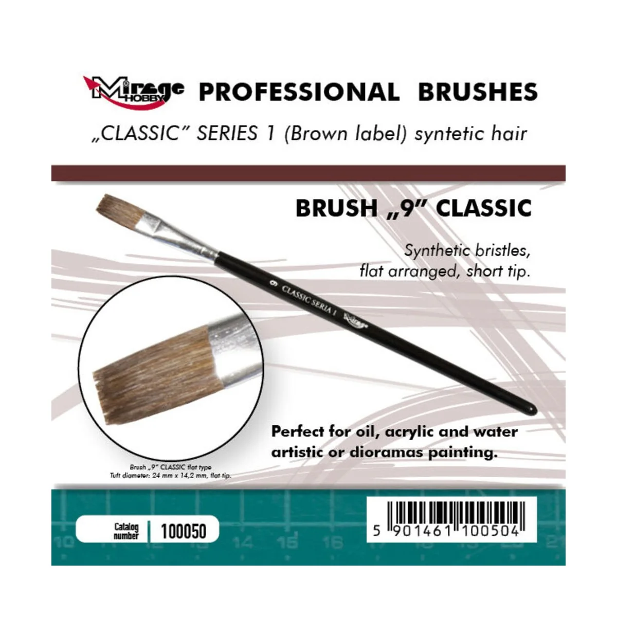 MIRAGE BRUSH FLAT HIGH QUALITY CLASSIC SERIES 1 size 9 - Mirage Hob...