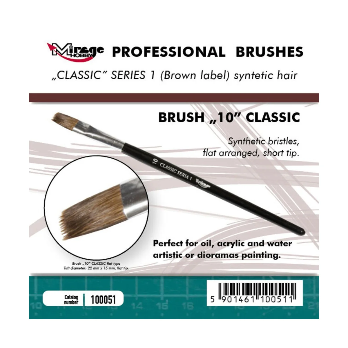 MIRAGE BRUSH FLAT HIGH QUALITY CLASSIC SERIES 1 size 10 - Mirage Ho...