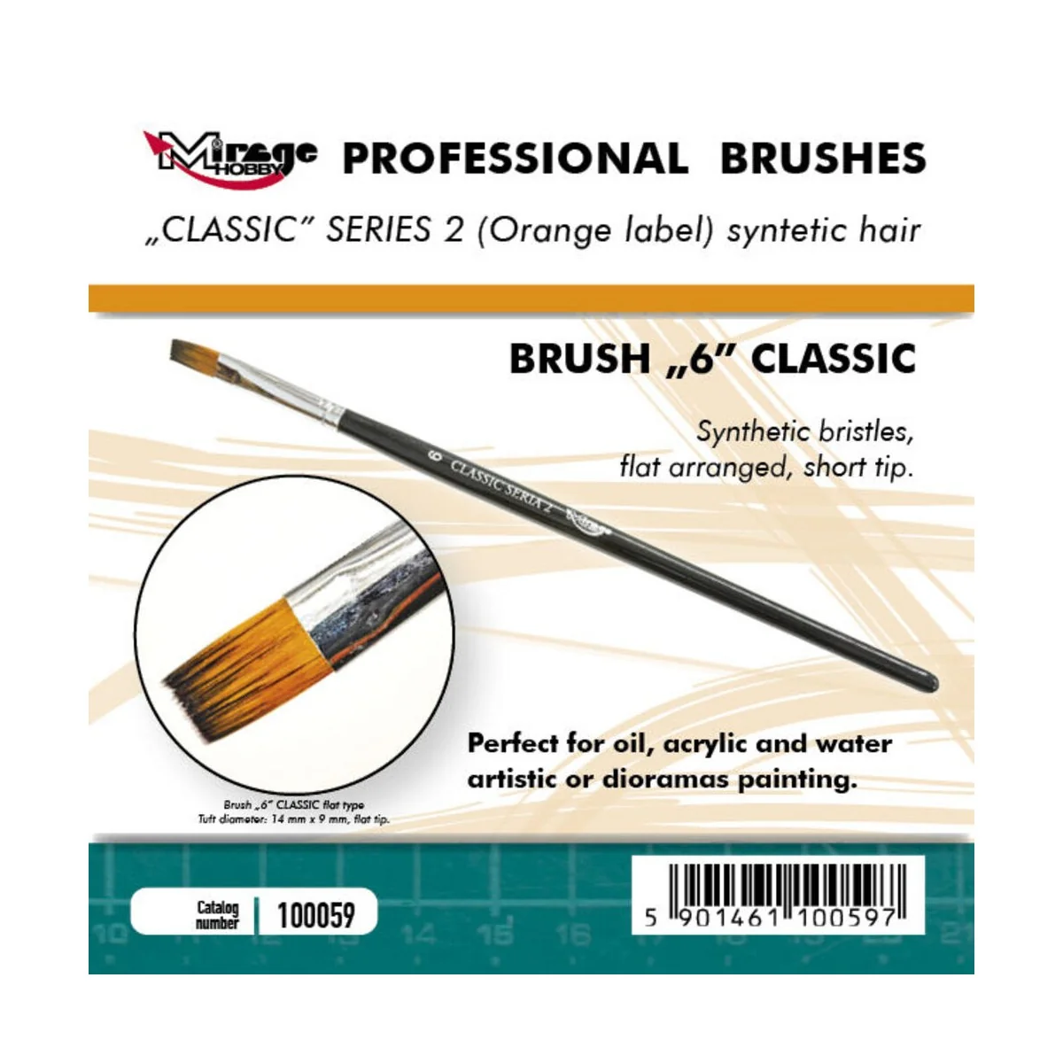 MIRAGE BRUSH FLAT HIGH QUALITY CLASSIC SERIES 2 size 6 - Mirage Hob...