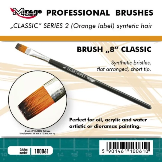MIRAGE BRUSH FLAT HIGH QUALITY CLASSIC SERIES 2 size 8 - Mirage Hob...