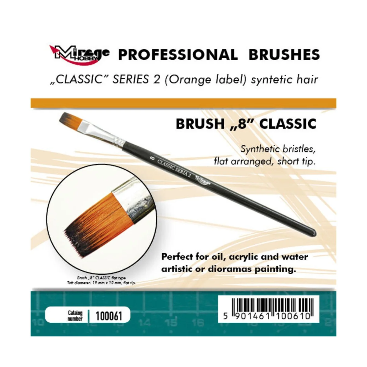 MIRAGE BRUSH FLAT HIGH QUALITY CLASSIC SERIES 2 size 8 - Mirage Hob...