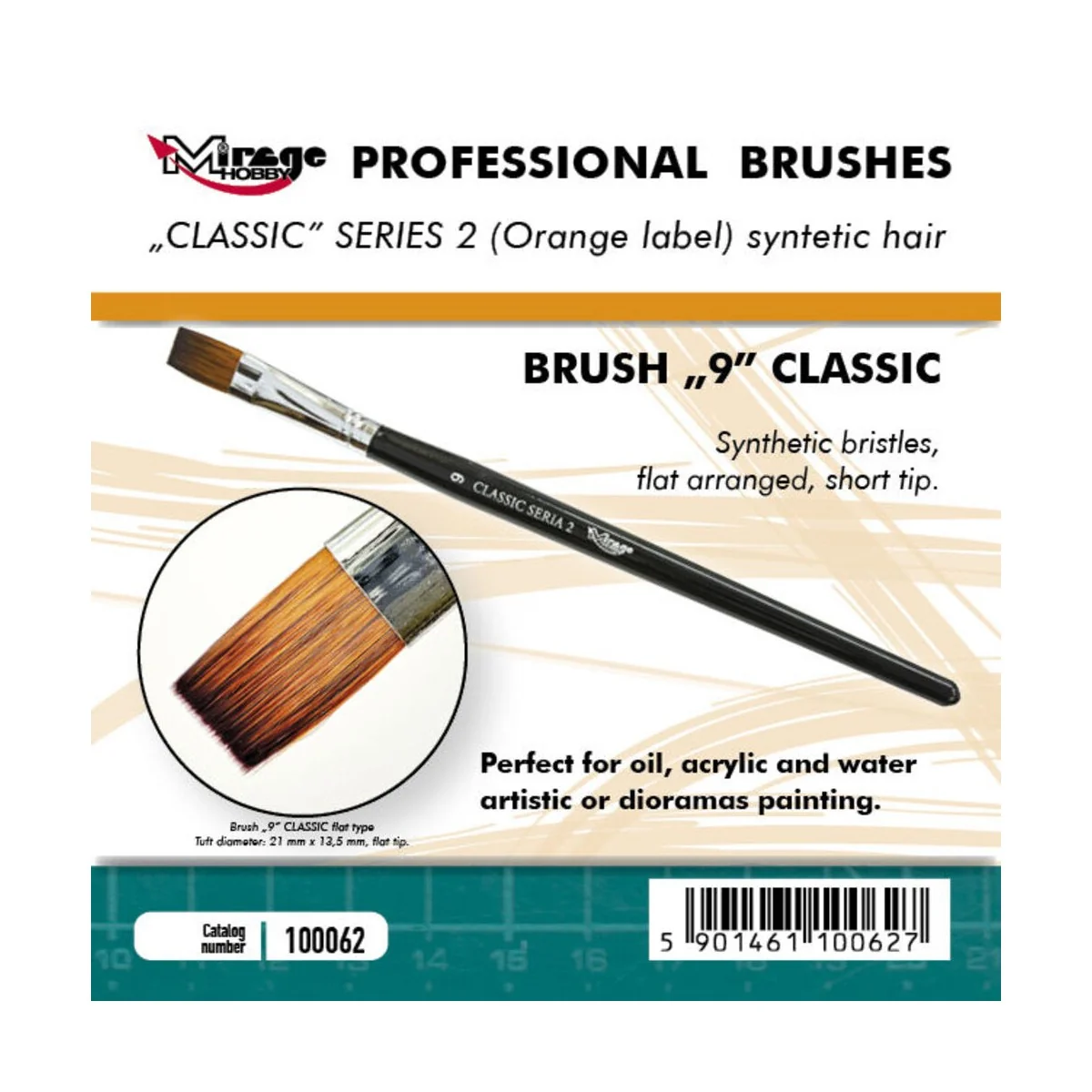 MIRAGE BRUSH FLAT HIGH QUALITY CLASSIC SERIES 2 size 9 - Mirage Hob...