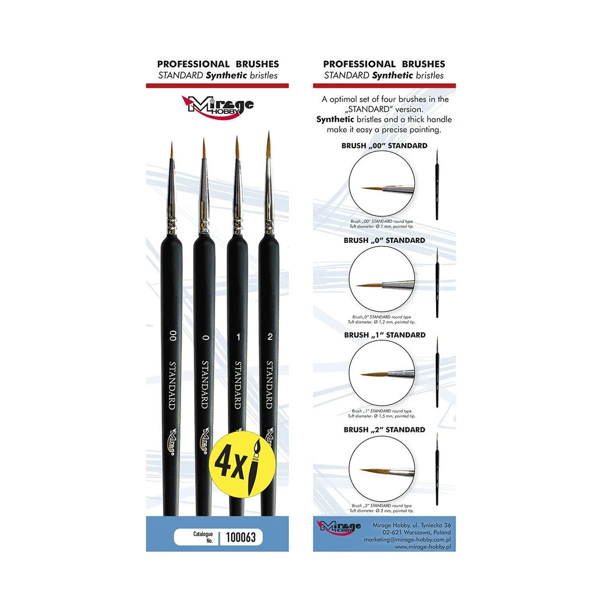 MIRAGE BRUSH SET of Standard of 4 brushes in sizes:00, 0, 1, 2 (hai...