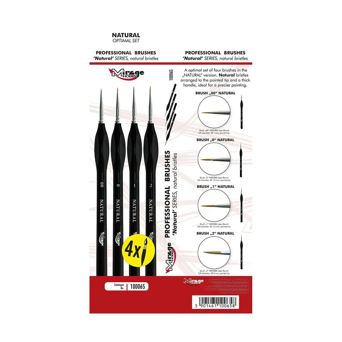 MIRAGE BRUSH OPTIMAL SET of NATURAL [4 x Natural Brush: 00, 0, 1, 2...
