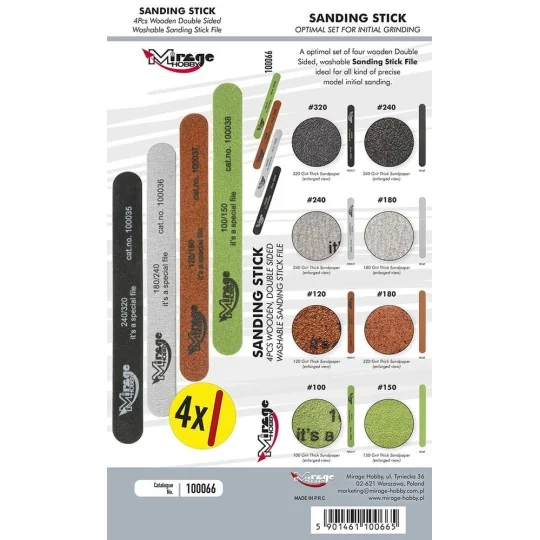 MIRAGE SANDING STICK OPTIMAL SET [4pcs/8 STAGES] - Mirage Hobby 100066