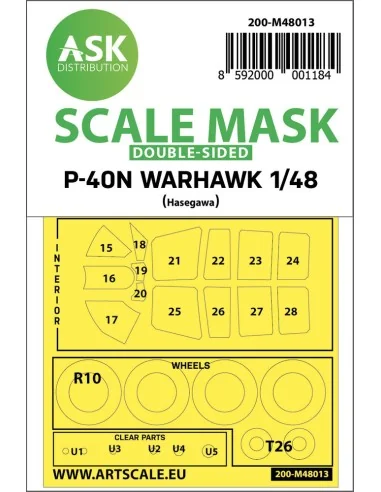Curtiss P-40N Warhawk double-sided painting mask for Hasegawa / Hob...
