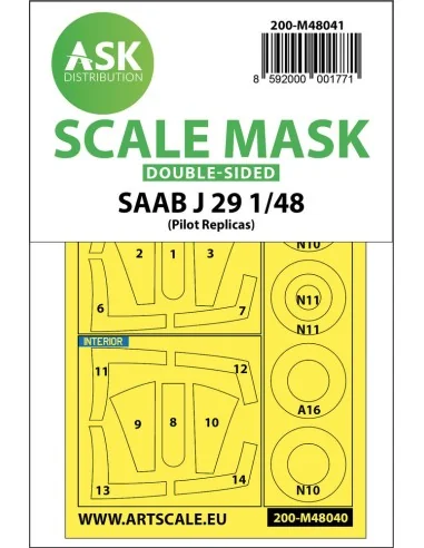 SAAB J29 B double-sided painting mask for Pilot Replicas, 1/48 - Ar...